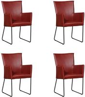 Set van 4 Rode leren industriële eetkamerstoelen Mate - Granada leer Rouge (rood leer)