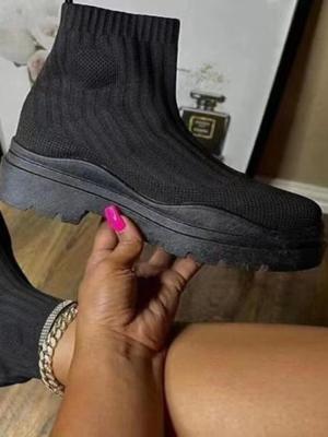 Comfortable Soft Round Toe Mid Heel Short Knit Stretch Sock Boots