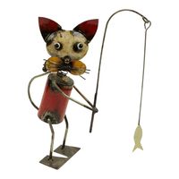 Vissende Metalen Kat (22 x 18 cm)