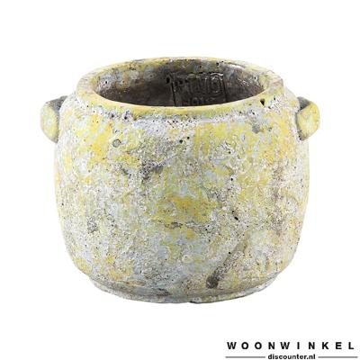 Fade Green cement pot round with ear S