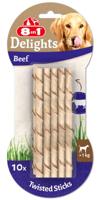 8in1 Delights Beef Twisted Sticks - gezonde kauwstangen voor gevoelige honden, hoogwaardig rundvlees gewikkeld in runderhuid, 10 stuks