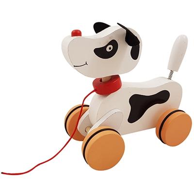 Trekfiguur hond met kwispelstaart wit zwart