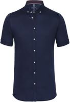Desoto Heren Overhemd Navy Witte Knopen Korte Mouw Slim Fit