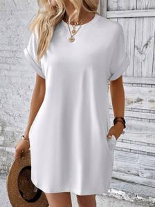 Loose Crew Neck Plain Casual Dress With No