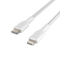Belkin gevlochten USB-C/Lightning-kabel (iPhone-snellaadkabel voor iPhone 14 en ouder) Boost Charge MFi-gecertificeerde iPhone USB-C-kabel (2 m, wit)