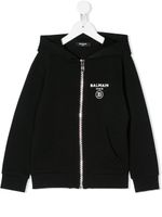 Balmain Kids sweat à capuche zippé à logo imprimé - Noir - thumbnail