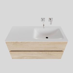 Badkamermeubel Solid Surface BWS Oslo 100x46 cm Rechts Wood Washed Oak (0 kraangaten)