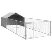 vidaXL Hondenkennel met ren 7x2x1,5 m gegalvaniseerd staal, hondenkooi voor buiten, grote hondenkooi, overdekte hondenkennel