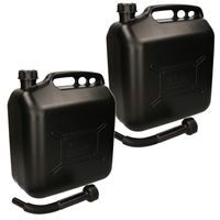 2x stuks jerrycans / benzinetanks 20 liter zwart met trechter - thumbnail