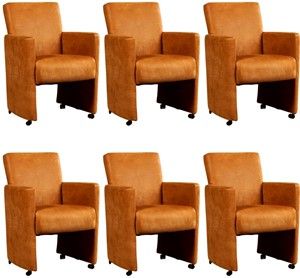 Set van 6 Cognac leren moderne eetkamerfauteuils Elegant - Kenia Leer Cognac (cognac leer)