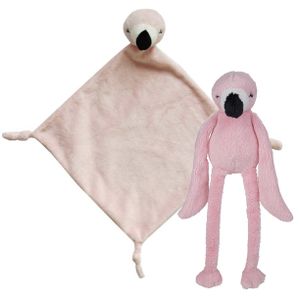 Pluche dieren setje Roze flamingo knuffel van 33 cm en tutteldoekje 40 cm