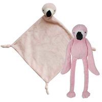 Pluche dieren setje Roze flamingo knuffel van 33 cm en tutteldoekje 40 cm - thumbnail