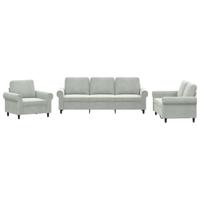 vidaXL 3-delige Loungeset met kussens fluweel lichtgrijs, fauteuil, 3-zitsbank, sofa, 2-zitsbank, bank, 2 zitsbank, zitbank, fauteuil stoel