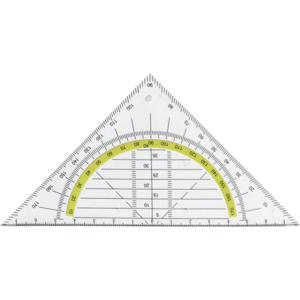 Geodriehoek Triangle met liniaal en gradenboog - set 3x stuks - kunststof - 14 x 9 cm