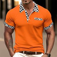 Voor heren POLO Shirt Golfshirt Casual Feestdagen Revers Korte mouw Modieus Basic Pied-de-poule Geruit Lapwerk Zak Zomer Normale pasvorm Donker Grijs Wit Hemelsblauw Oranje Khaki POLO Shirt Lightinthebox - thumbnail