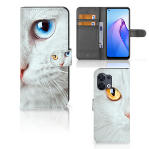 OPPO Reno8 Telefoonhoesje met Pasjes Witte Kat