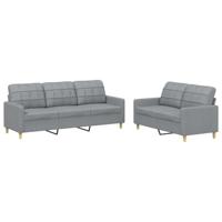 vidaXL 2-delige Loungeset met kussens stof lichtgrijs, fauteuil, 3-zitsbank, sofa, 2-zitsbank, bank, 2 zitsbank, zitbank, fauteuil stoel, 2 zits bank