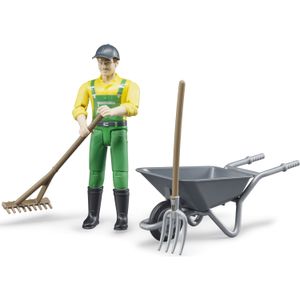 bruder bworld boer met kruiwagen en gereedschap speelfiguur 62610