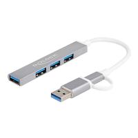 DeLOCK 4 Port Slim USB Hub with USB Type-C or USB Type-A to 3 x USB 2.0 Type-A female + 1 x USB 5 Gbps Type-A female