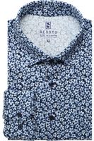 Desoto Slim Fit Jersey shirt blauw/wit, Bloemen - thumbnail