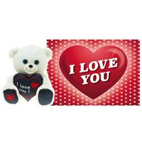 Pluche knuffel Valentijn I Love You beertje 30cm met hartjes wenskaart