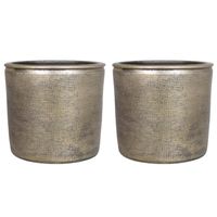 3x stuks bloempot/plantenpot van keramiek in het industrieel goud D16 en H14 cm