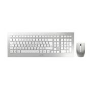 CHERRY DW 8000, draadloze toetsenbord- en muisset, EU indeling (QWERTY), werkt op batterijen, ultraplat toetsenbord, 3-knops muis met infraroodsensor, wit-zilver