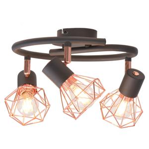 Plafondlamp met 3 spotlights E14 zwart en koperkleurig