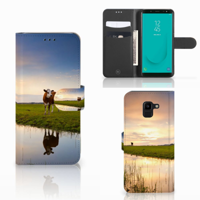 Samsung Galaxy J6 2018 Telefoonhoesje met Pasjes Koe Samsung Galaxy J6 2018 Telefoonhoesje met Pasjes Koe