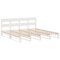 vidaXL Bedframe met hoofdbord massief grenenhout wit 200x200 cm, bed, slaapkamermeubel, houten bed, tweepersoonsbed, houten bedframe, bedbodem