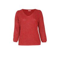 Paprika gebreide trui met glitters rood/zilver