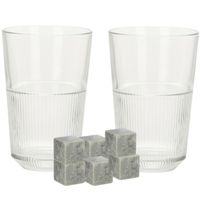 Luxe whiskyglazen set 4x stuks 360 ml met 9x whisky ijsblokstenen