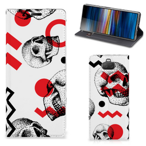 Mobiel BookCase Sony Xperia 10 Plus Skull Red