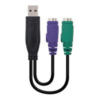 NANOCABLE 10.03.0101 PS/2 converter (toetsenbord en muis) naar USB 2.0, type 2xPS/2/H-A/M, Female, Zwart, 15 cm