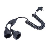 as - Schwabe Spiraalkabel 1 m op 2,5 m - 2 Schuko stopcontacten - 230V, 16A - rekbare spiraalkabel met geaarde contactwikkelstekker - verlengkabel - 2-voudige stopcontacten - IP20 - zwart, 70429
