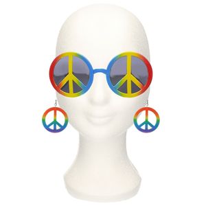 Carnaval Sixties/Hippie/Flower Power Peace oorbellen en zonnebril verkleed set