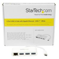 StarTech.com 3-poorts USB 3.0 Hub met Gigabit Ethernet USB-C wit - thumbnail