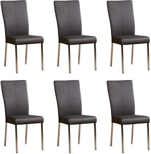 Set van 6 Donkergrijze leren moderne eetkamerstoelen Daily - poot vierkant rvs - Toledo Leer Antracite (donkergrijs leer)