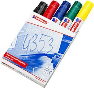 Edding 800 permanente marker Beitelvormige punt Zwart, Blauw, Groen, Rood, Geel 5 stuk(s)