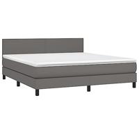 vidaXL Boxspring met matras en LED kunstleer grijs 160x200 cm, bed, boxspringbed, tweepersoonsbed, slaapmeubel, boxspring bed, bed met matras