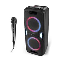 MEDION P67038 partygeluidssysteem (partyluidsprekers, karaoke, batterij, FM-radio, Bluetooth 5.0, compact systeem, 2x 220 watt, gekleurde LED, USB, AUX, 2x microfoonaansluiting)