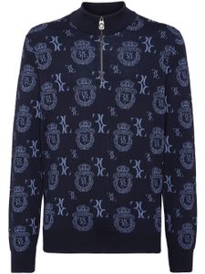 Billionaire monogram-jacquard mock-neck jumper - Bleu