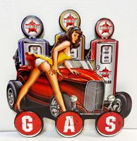 Pin Up Gasoline Car Metaal Bord 38 x 38 cm - thumbnail