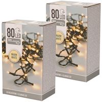 Set van 2x stuks kerstverlichting warm wit buiten 80 lampjes lichtsnoer 600 cm