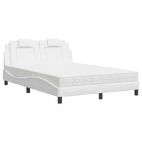 vidaXL Bed met matras kunstleer wit 140x190 cm, bed, bed ombouw, tweepersoonsbed, bedbodem, slaapkamermeubel, 2 persoonsbed, logeerbed, houten bed