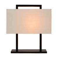 Tafellamp Bhilai - Slaapkamer/Woonkamer - Voor binnen - Industrieel - Zwart en witte kap - Hoogte = 50cm - Metaal en linnen kap