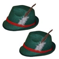 Funny Fashion set van 2x stuks bayern Oktoberfest feesthoedjes groen met veertje