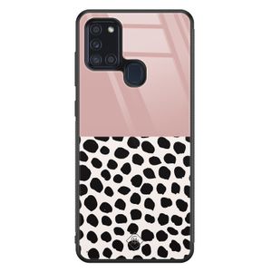 Samsung Galaxy A21s glazen hardcase - Pink dots