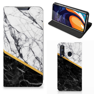 Samsung Galaxy A60 Standcase Marmer Wit Zwart - Origineel Cadeau Man