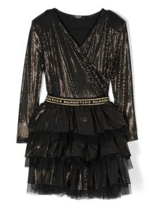 Balmain Kids robe nouée à taille logo - Noir